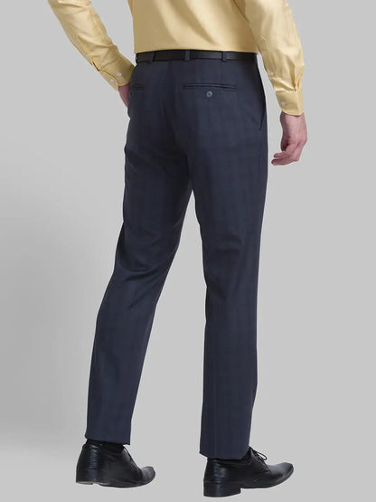 Men Grey Contemporary Fit Checks Polyester Blend Trouser