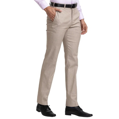 Men Fawn Contemporary Fit Solid Polyester Blend Trouser