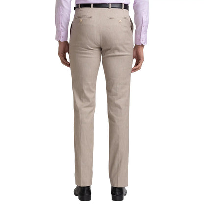 Men Fawn Contemporary Fit Solid Polyester Blend Trouser