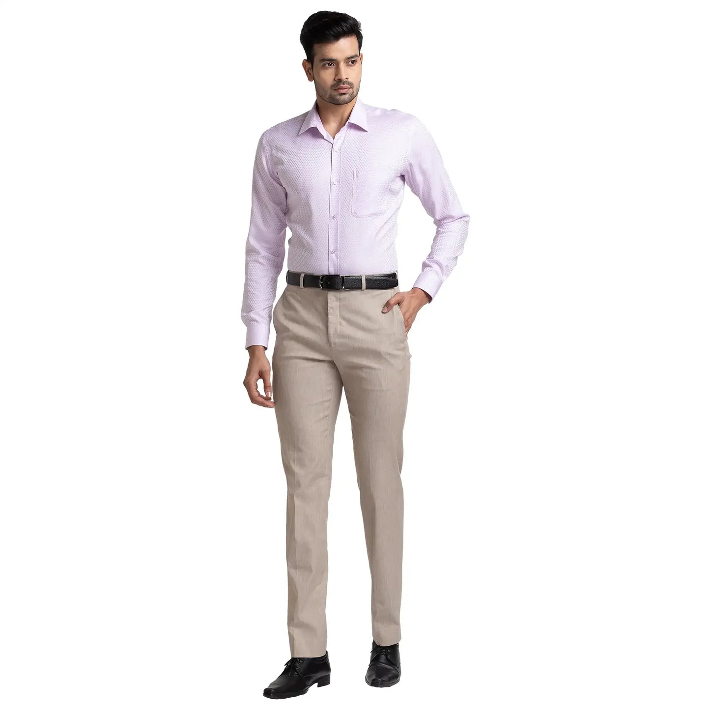 Men Fawn Contemporary Fit Solid Polyester Blend Trouser
