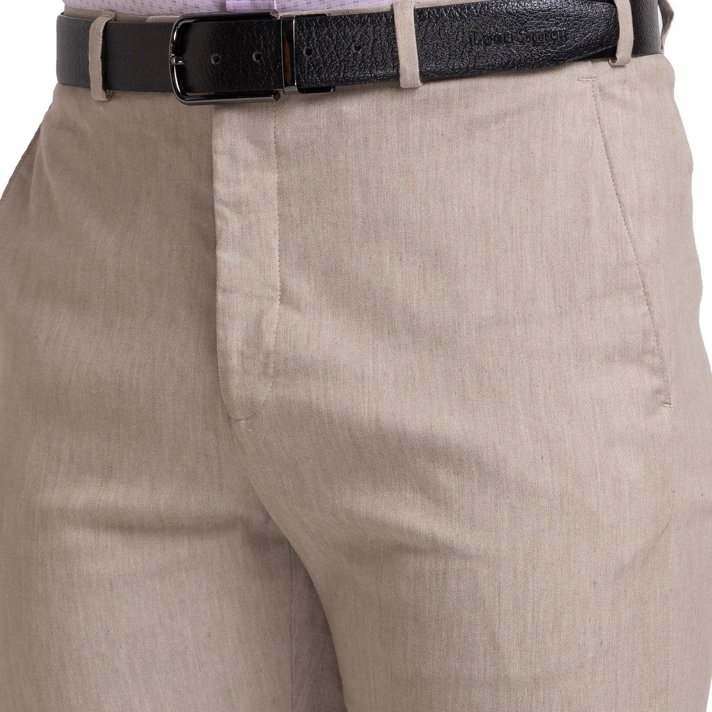 Men Fawn Contemporary Fit Solid Polyester Blend Trouser