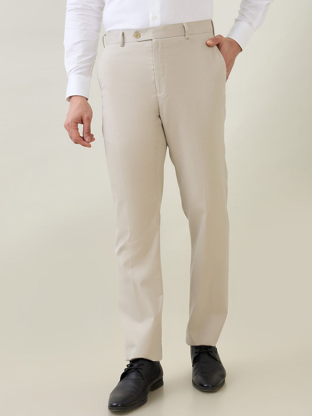 Raymond Men Brown Solid Contemporary Fit Polyester Blend Trouser