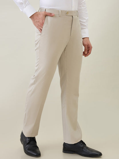 Raymond Men Brown Solid Contemporary Fit Polyester Blend Trouser