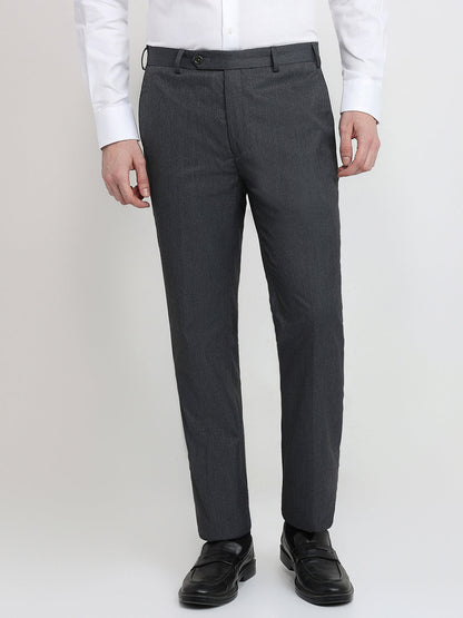 Raymond Men Grey Solid Contemporary Fit Polyester Blend Trouser