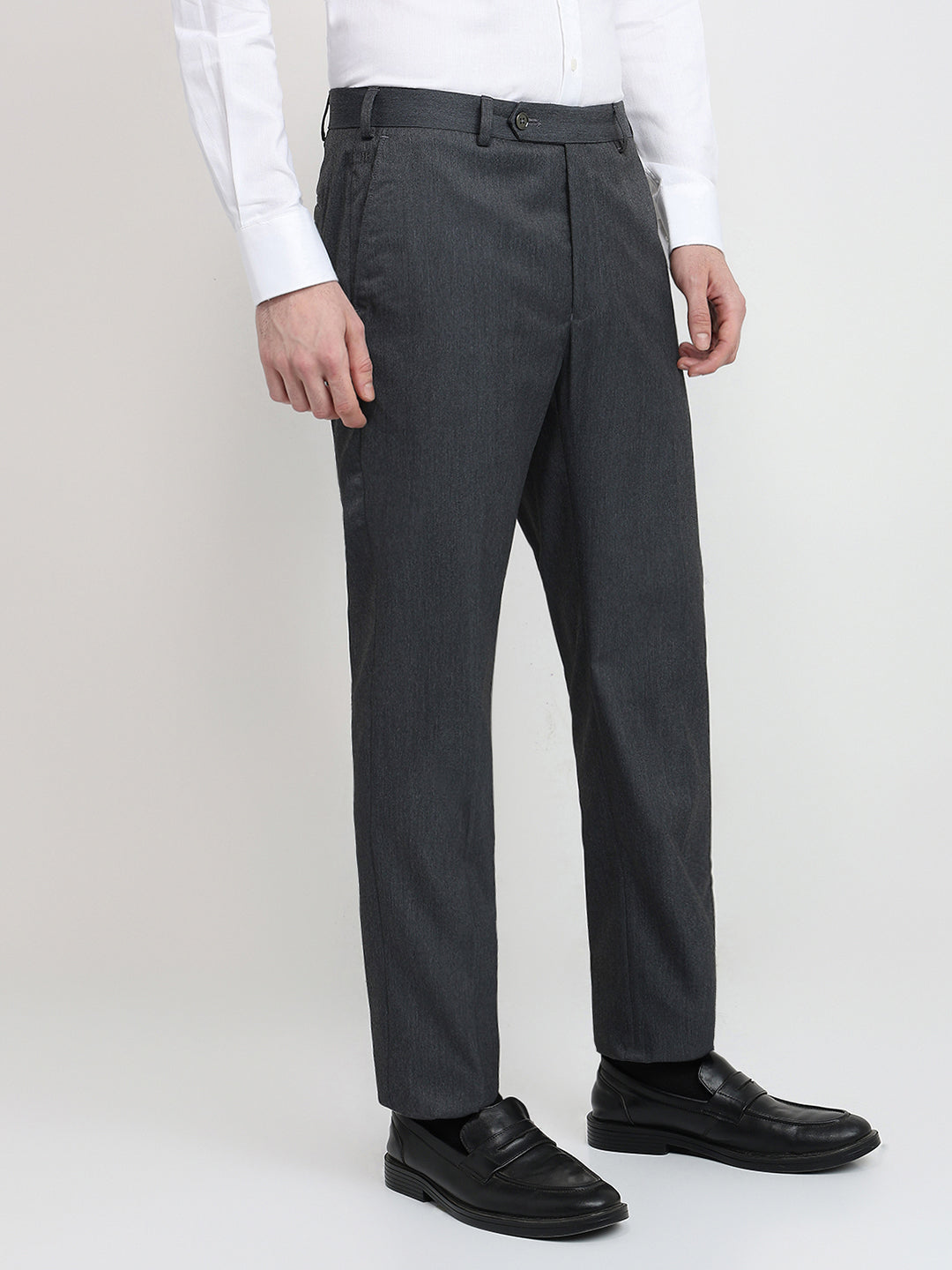 Raymond Men Grey Solid Contemporary Fit Polyester Blend Trouser