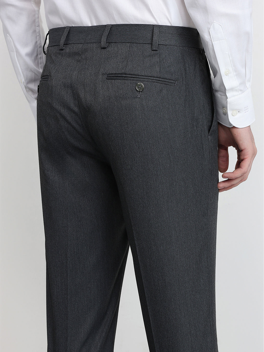 Raymond Men Grey Solid Contemporary Fit Polyester Blend Trouser