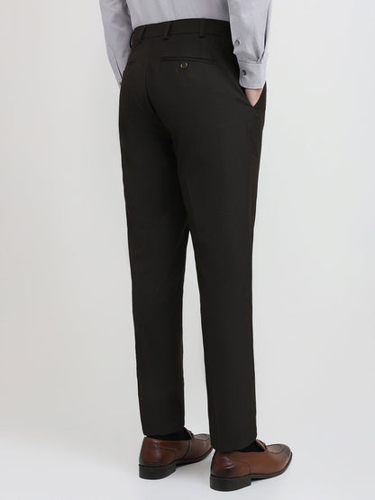 Raymond Men Brown Solid Contemporary Fit Polyester Blend Trouser