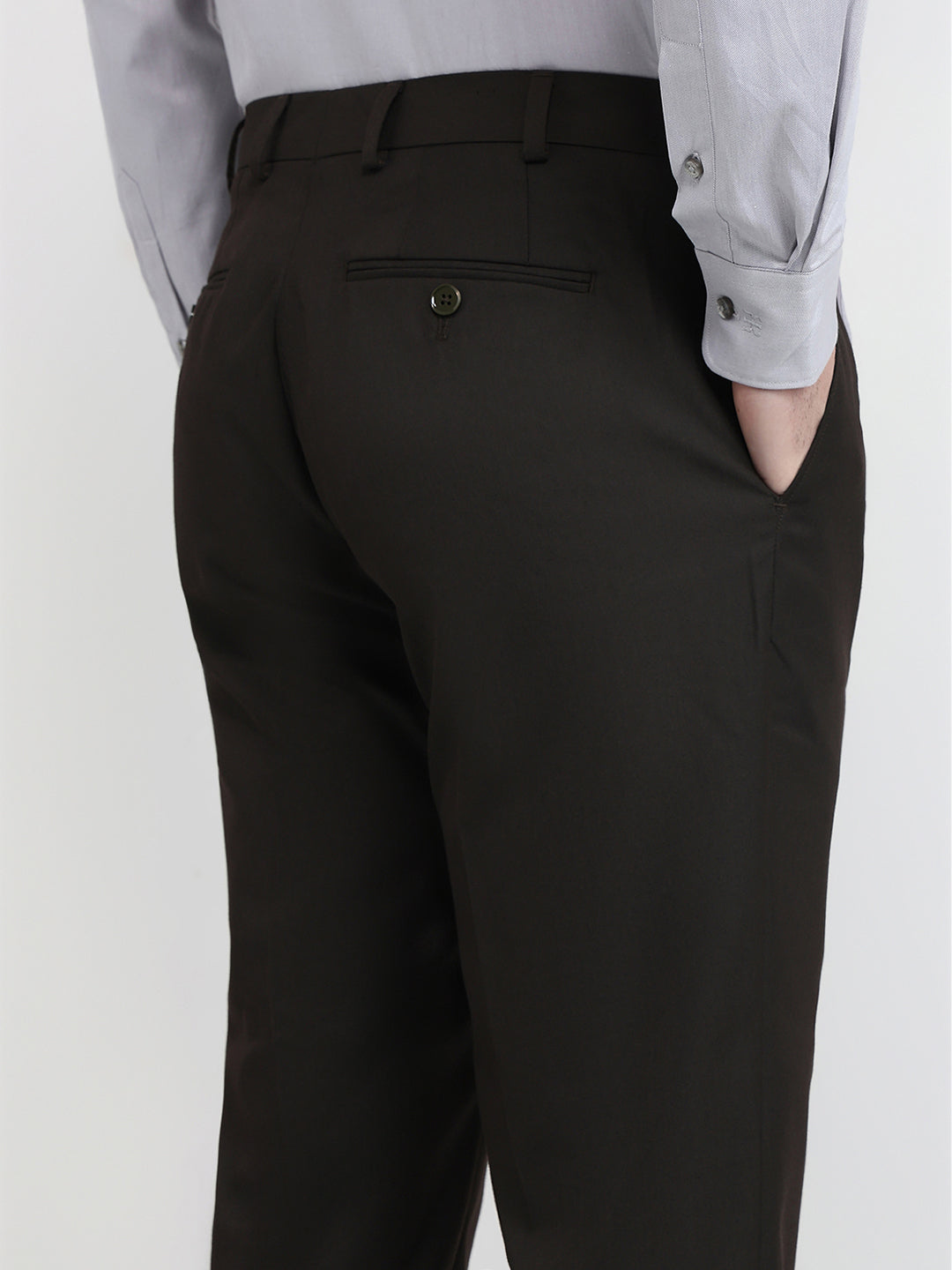 Raymond Men Brown Solid Contemporary Fit Polyester Blend Trouser