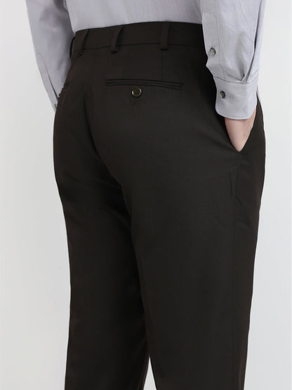 Raymond Men Brown Solid Contemporary Fit Polyester Blend Trouser