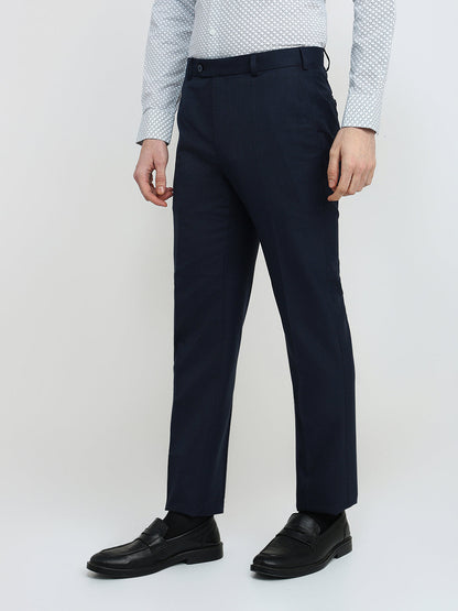 Raymond Men Blue Shark Skin Contemporary Fit Polyester Blend Trouser