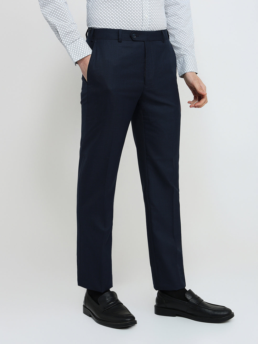 Raymond Men Blue Shark Skin Contemporary Fit Polyester Blend Trouser