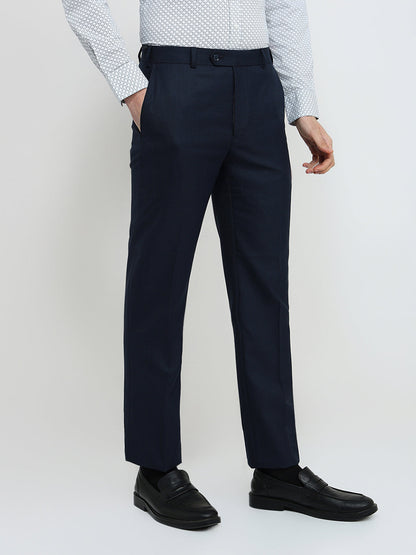 Raymond Men Blue Shark Skin Contemporary Fit Polyester Blend Trouser