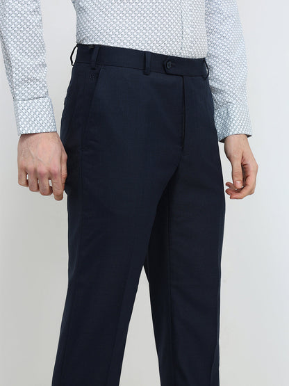 Raymond Men Blue Shark Skin Contemporary Fit Polyester Blend Trouser