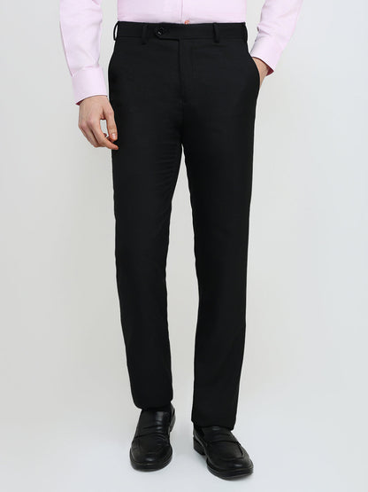 Raymond Men Black Solid Contemporary Fit Polyester Blend Trouser