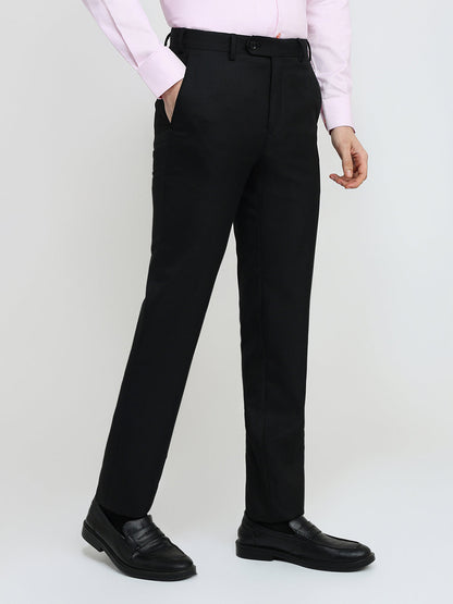 Raymond Men Black Solid Contemporary Fit Polyester Blend Trouser