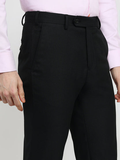 Raymond Men Black Solid Contemporary Fit Polyester Blend Trouser