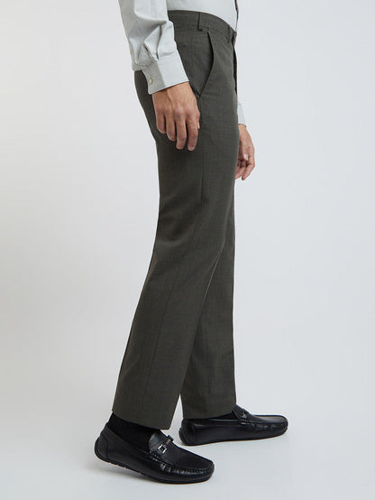 Raymond Men Green Checkered Contemporary Fit Trouser