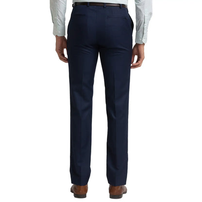 Men Blue Contemporary Fit Solid Polyester Blend Trouser