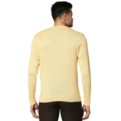 Men Yellow Argyle Wool Blend Full Sleeve V Neck Collar Sweaters