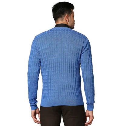 Men Blue Wrapper Wool Blend Full Sleeve V Neck Collar Sweaters