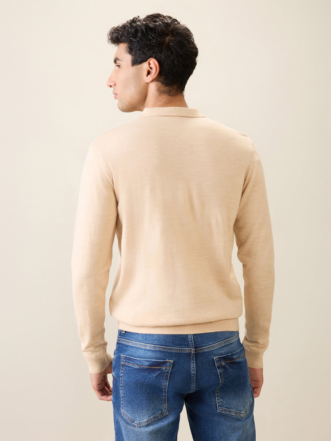 Raymond Men Brown Solid Contemporary Fit Wool Blend Full Sleeve Polo Neck Collar Sweater