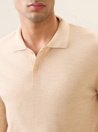 Raymond Men Brown Solid Contemporary Fit Wool Blend Full Sleeve Polo Neck Collar Sweater