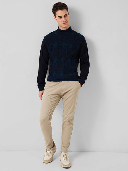 Raymond Men Blue Argyle Contemporary Fit Wool Blend Sweaters