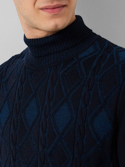 Raymond Men Blue Argyle Contemporary Fit Wool Blend Sweaters