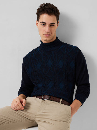 Raymond Men Blue Argyle Contemporary Fit Wool Blend Sweaters
