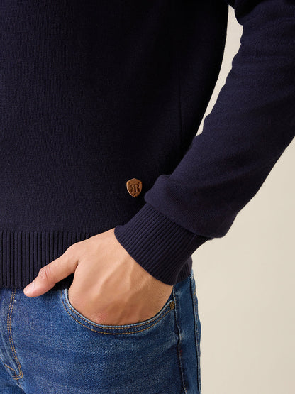 Raymond Men Black Stripe Acrlic Blend Full Sleeve Round Neck Collar Sweater