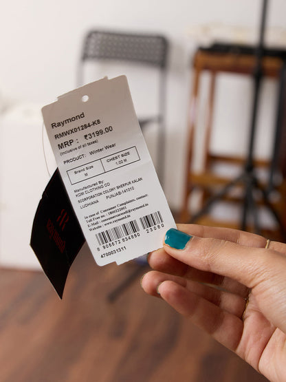 Raymond Men Black Structure Cable Acrlic Blend Full Sleeve Round Neck Collar Sweater