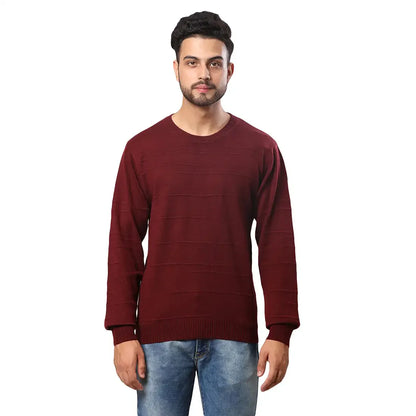 Raymond Men Maroon Structure Cable Acrylic Blend Full Sleeve Sweaters