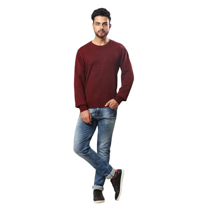 Raymond Men Maroon Structure Cable Acrylic Blend Full Sleeve Sweaters
