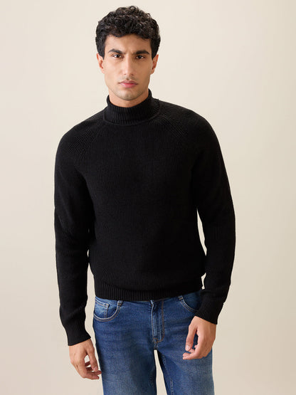 Raymond Men Black Structure Regular Fit Acro Blend Full Sleeve Turtle Neck Collar Sweater