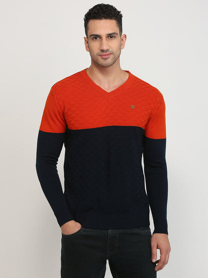 Raymond Men Orange Structure Acrylic Sweater
