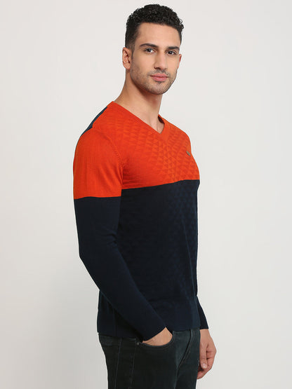 Raymond Men Orange Structure Acrylic Sweater