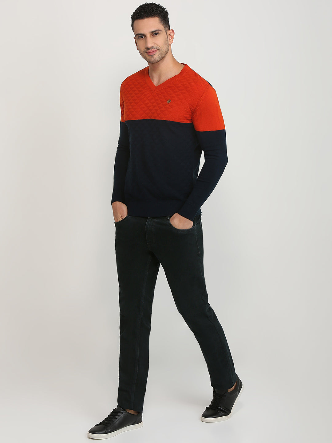 Raymond Men Orange Structure Acrylic Sweater