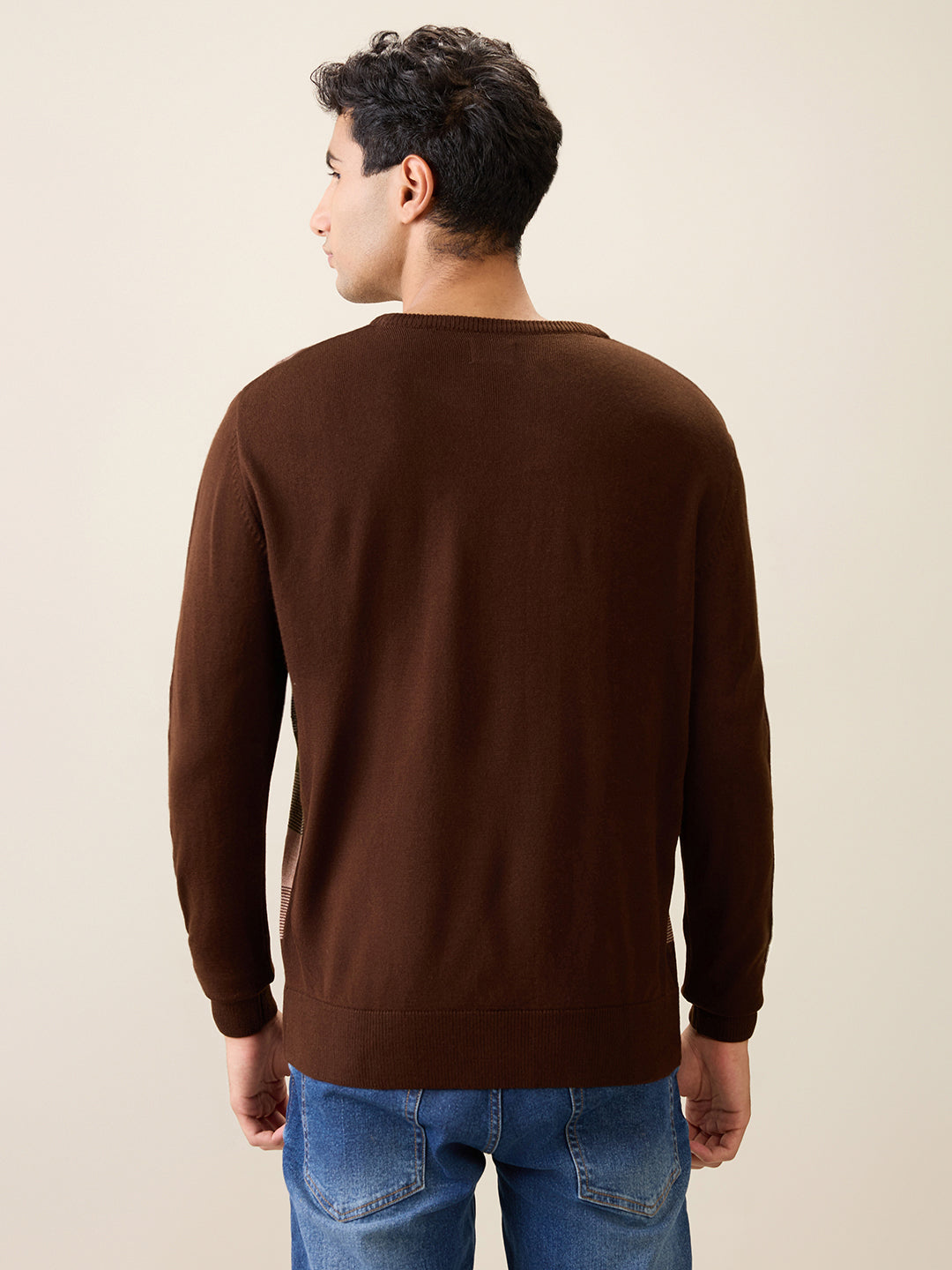 Raymond Men Green Stripe Acrylic Full Sleeve Round Neck Collar Sweater