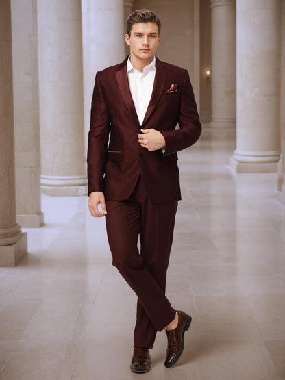 Ethnix by Raymond Men Wine Jacquard Tailored fit Polyster Blend Suit