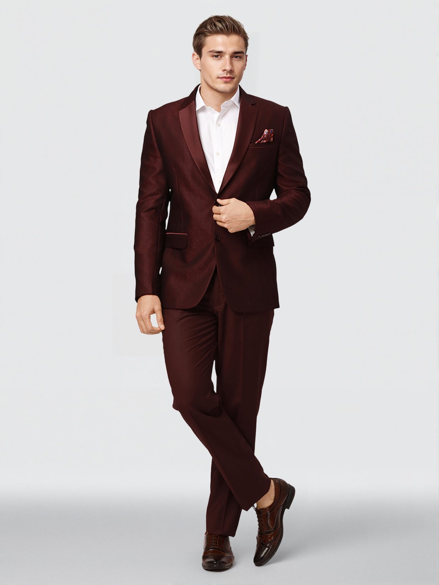 Ethnix by Raymond Men Wine Jacquard Tailored fit Polyster Blend Suit