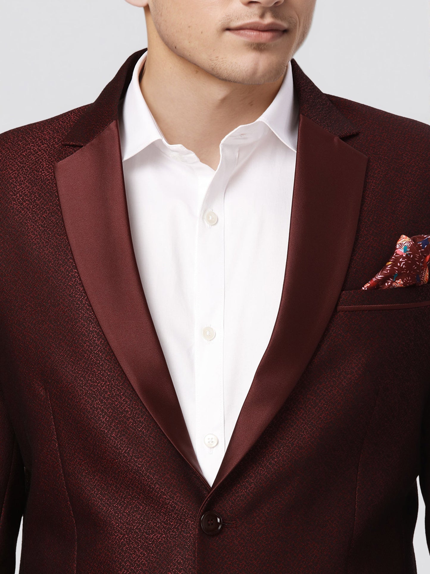 Ethnix by Raymond Men Wine Jacquard Tailored fit Polyster Blend Suit