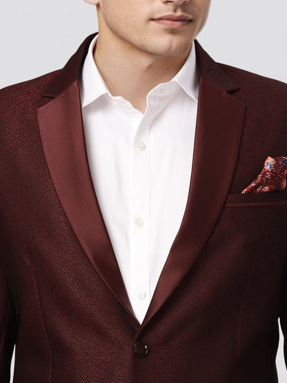 Ethnix by Raymond Men Wine Jacquard Tailored fit Polyster Blend Suit