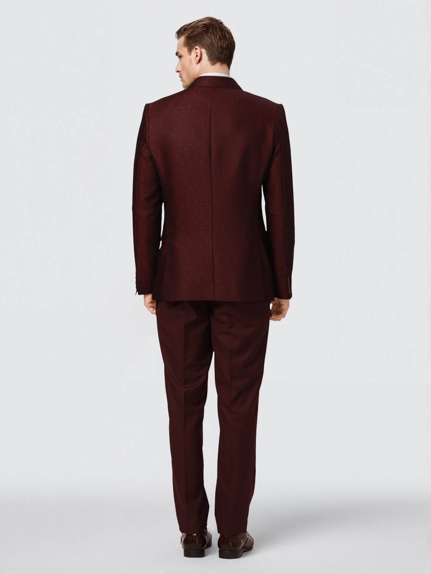 Ethnix by Raymond Men Wine Jacquard Tailored fit Polyster Blend Suit