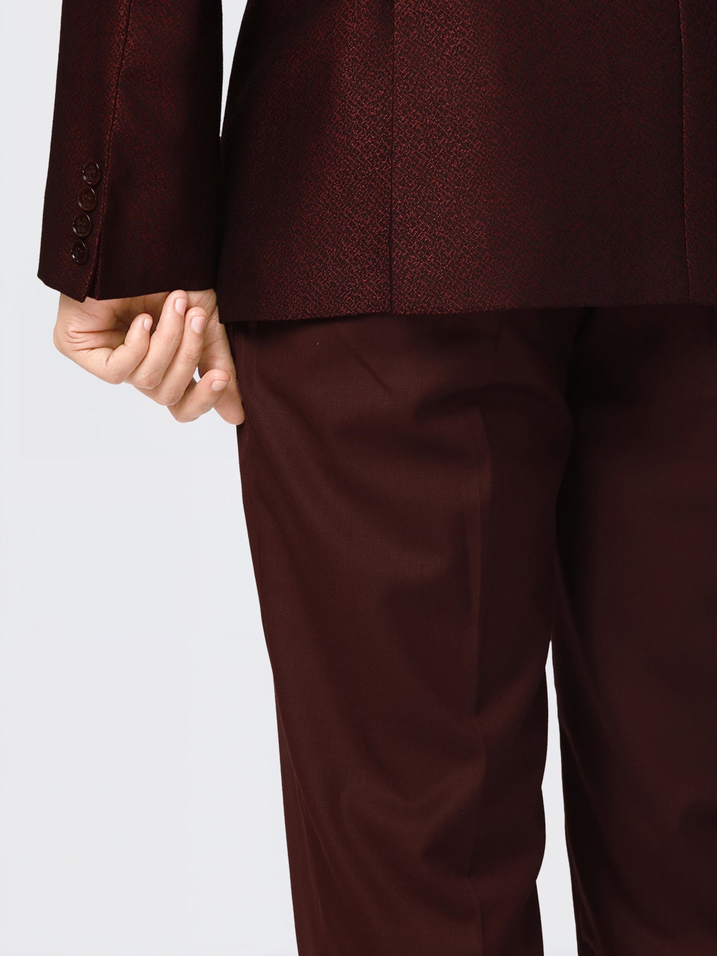 Ethnix by Raymond Men Wine Jacquard Tailored fit Polyster Blend Suit