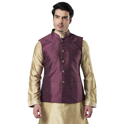 Men Purple Polyester Blend Bundi
