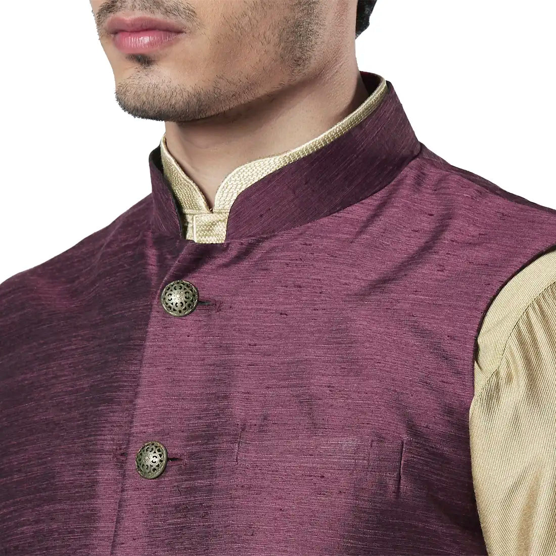 Men Purple Polyester Blend Bundi
