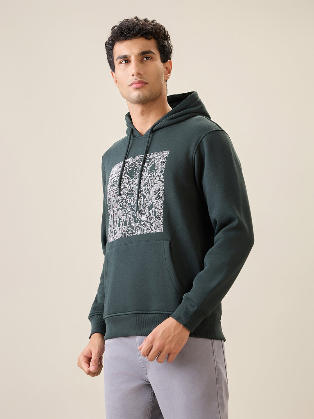 Parx Men Green Graphic Regular Fit Cotton Blend Full Sleeve Sweatshirt