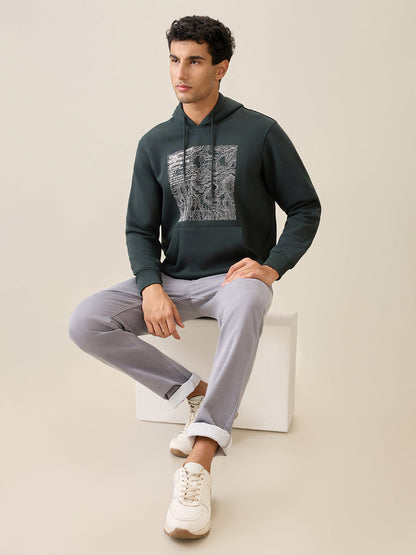 Parx Men Green Graphic Regular Fit Cotton Blend Full Sleeve Sweatshirt