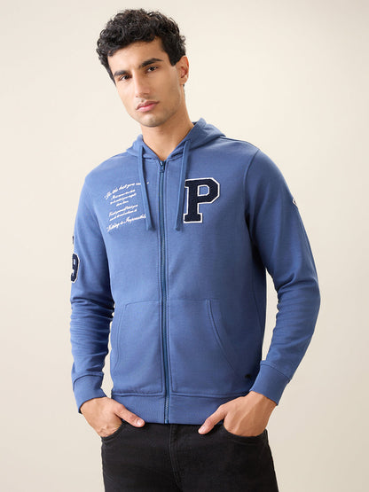 Parx Men Blue Graphic Regular Fit Cotton Blend Full Sleeve Sweatshirt