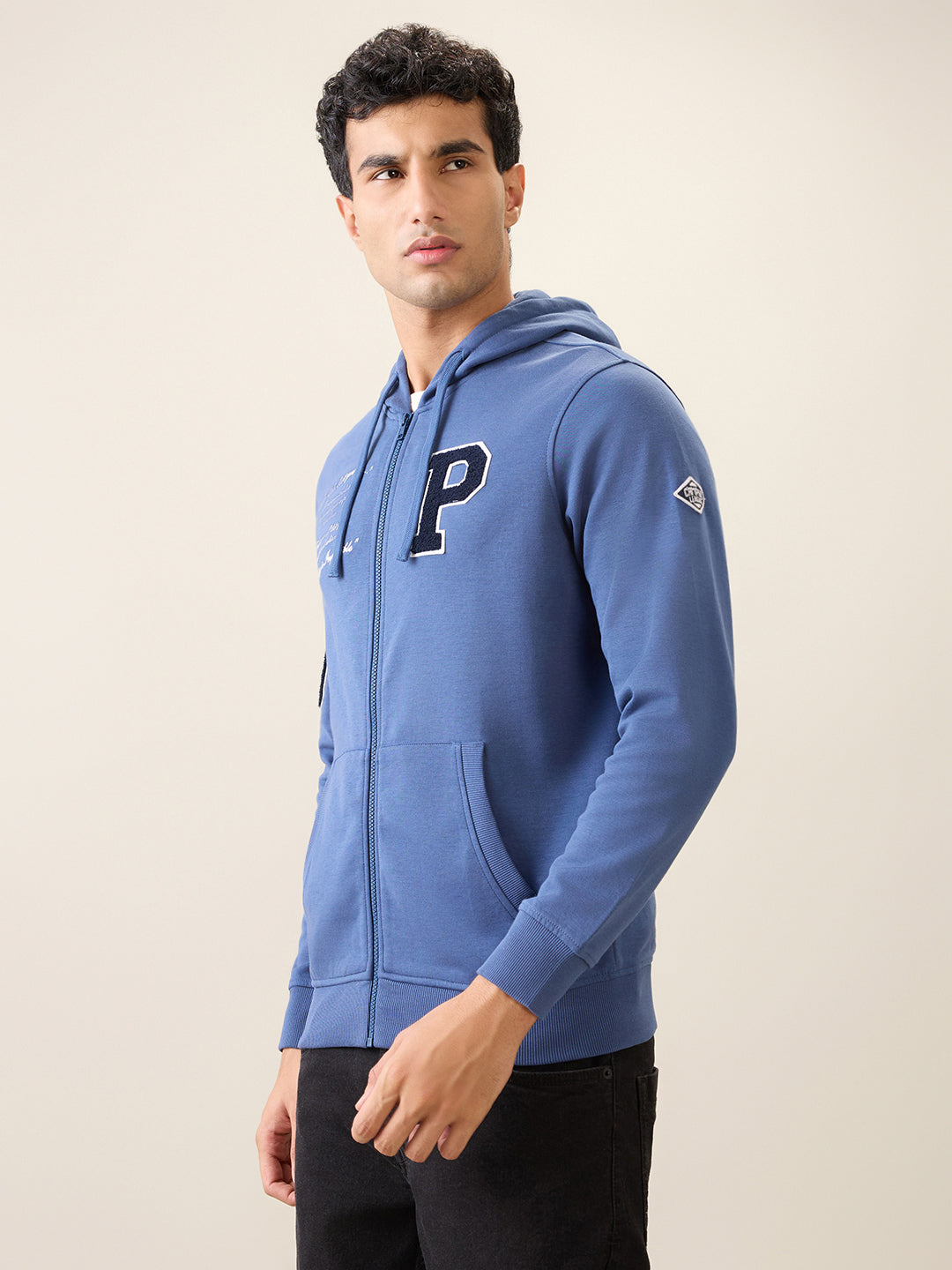 Parx Men Blue Graphic Regular Fit Cotton Blend Full Sleeve Sweatshirt